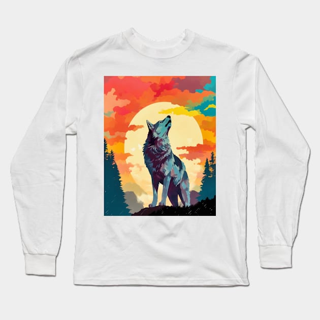 Wild Aura: Majestic Grey Wolf Long Sleeve T-Shirt by Unboxed Mind of J.A.Y LLC 